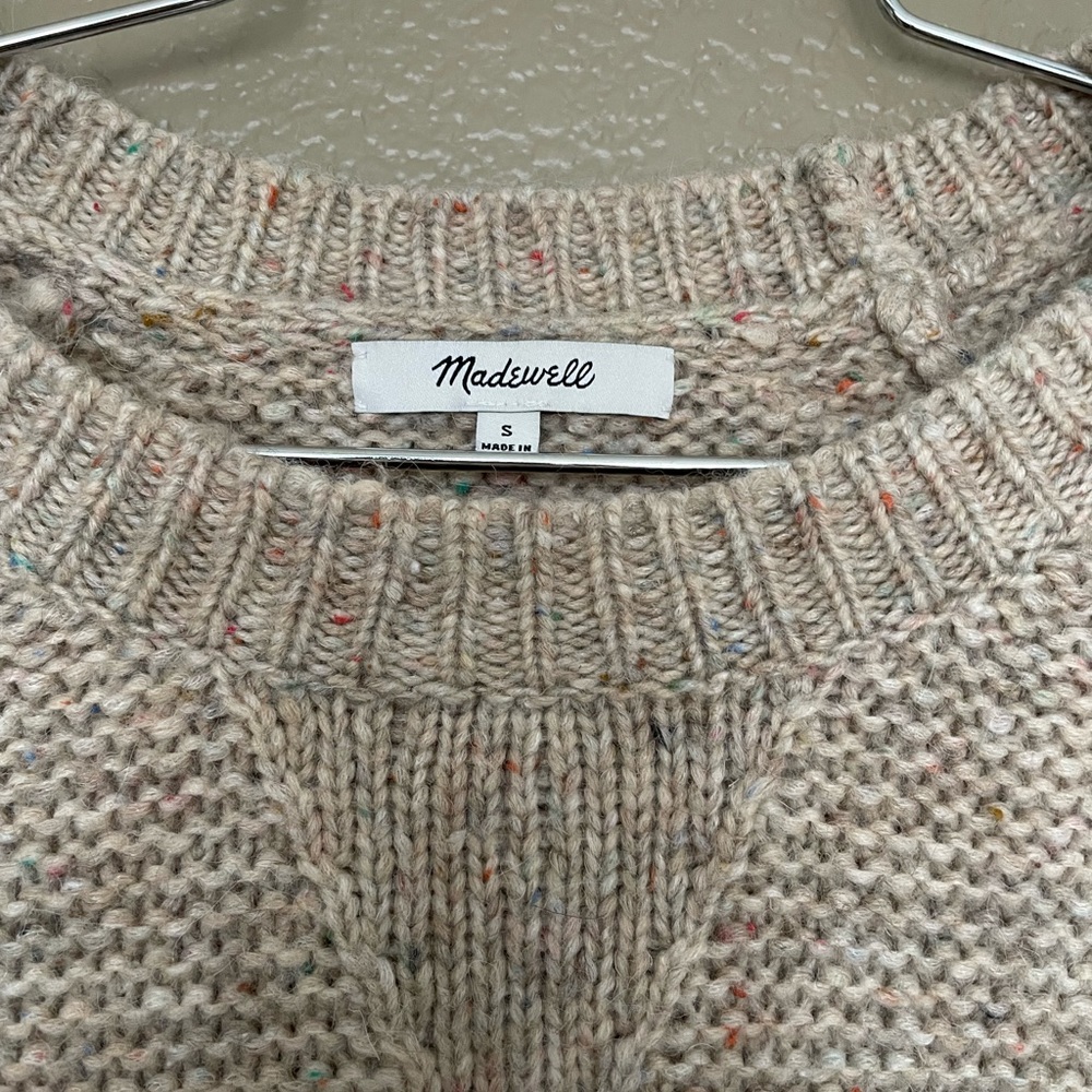 Madewell Sweater Knit Beige and Multicolor Bell Sleeve Top